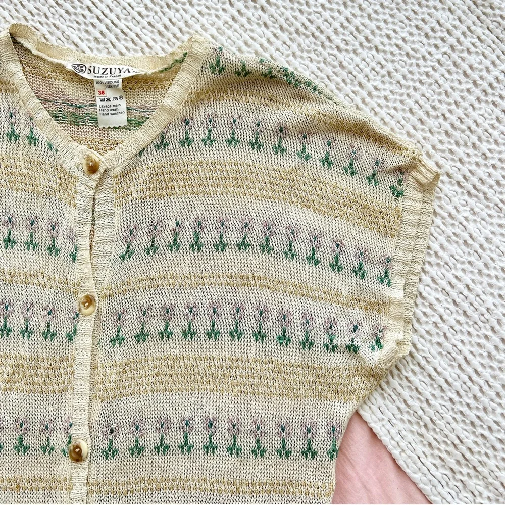 Adorable French Vintage Pointelle Floral Knit Cardigan Sweater Small Womens - Picture 5 of 6